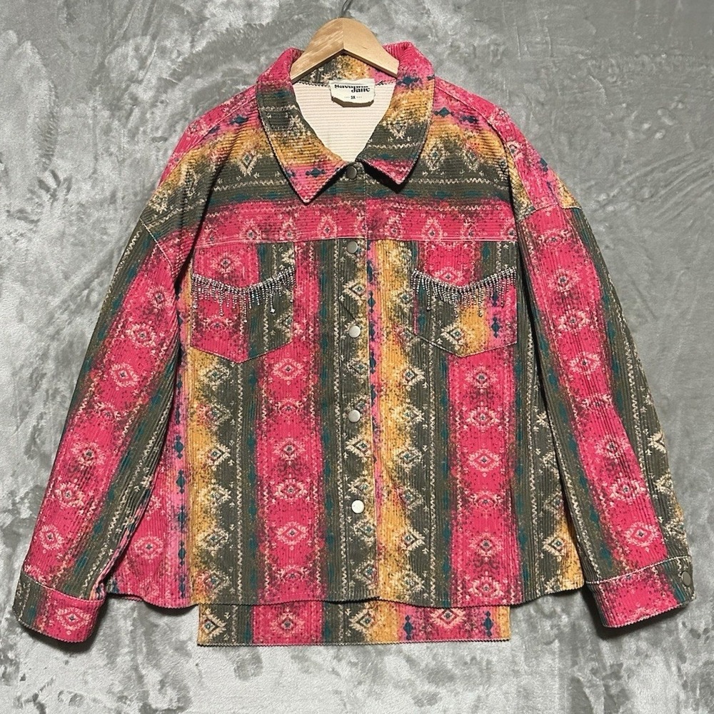 Savanna Jane Jacket Aztec Southwestern Corduroy Womens 3X Boho Indie Western